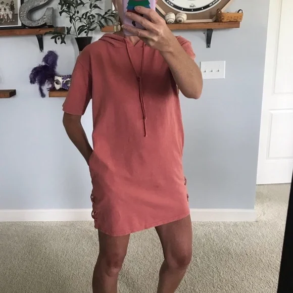 Coral/Rusty Color Hooded Tunic Dress - Picture 3 of 7